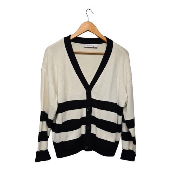 New York & Company Black and White Cardigan Sweater V-Neck - Picture 2 of 4